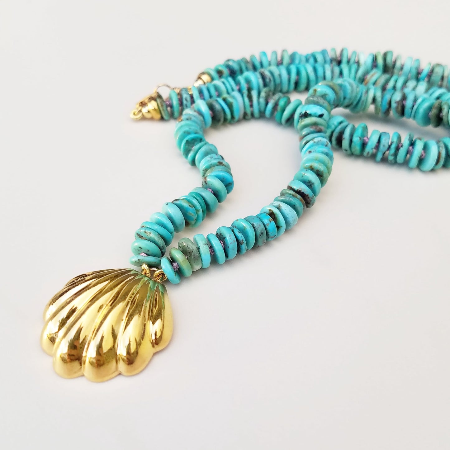Gold Vintage Shell Turquoise Necklace