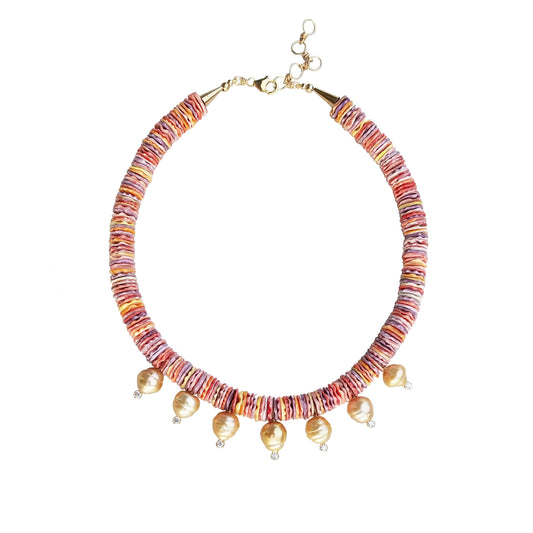 Rainbow Shells & Gold Pearl Necklace