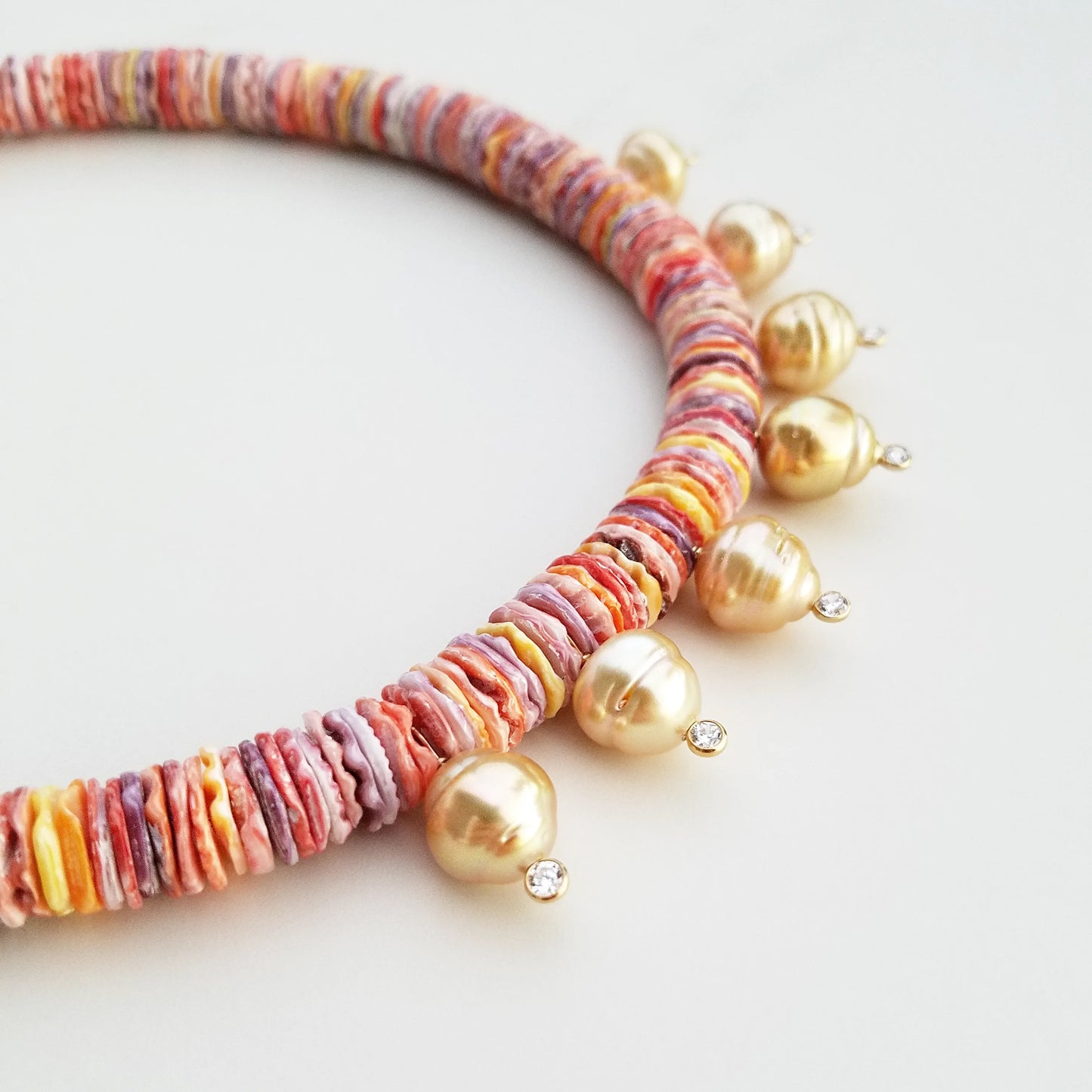 Rainbow Shells & Gold Pearl Necklace