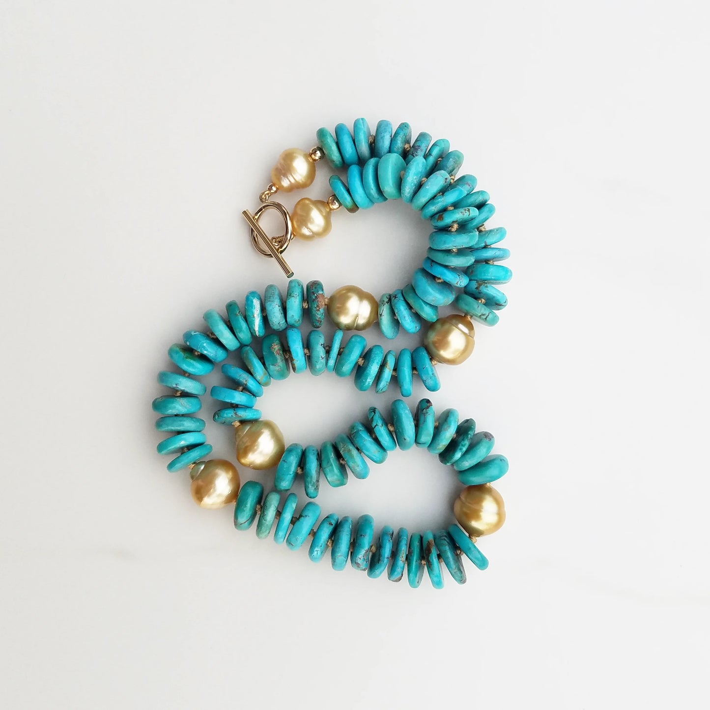 Gold Pearl & Turquoise Helix Necklace with Clasp