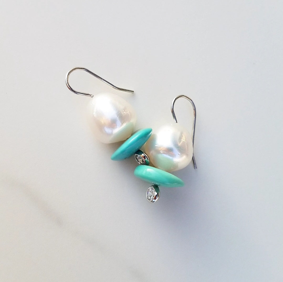 Australian Pearl and Turquoise Earrings