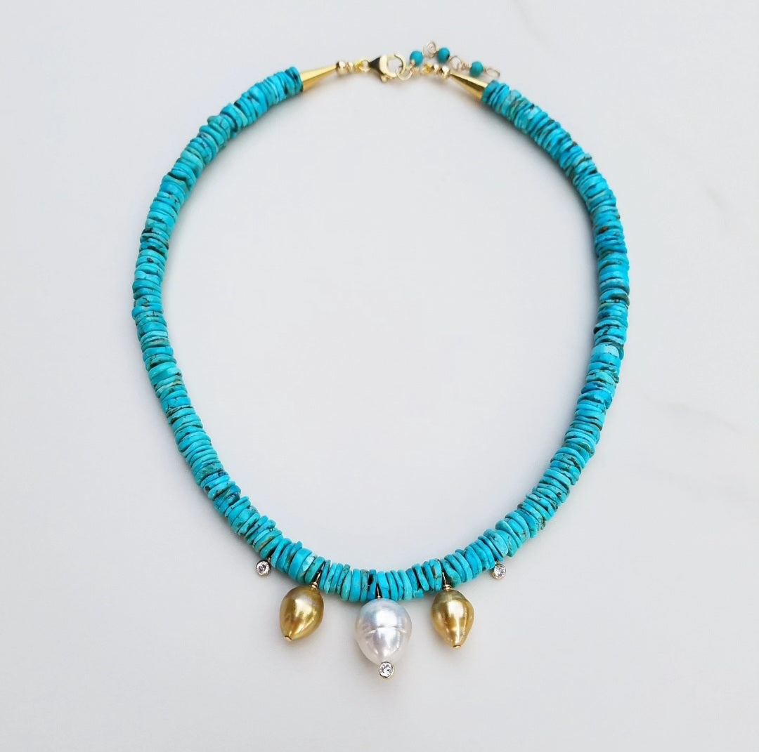 South Sea Pearls & Turquoise Necklace