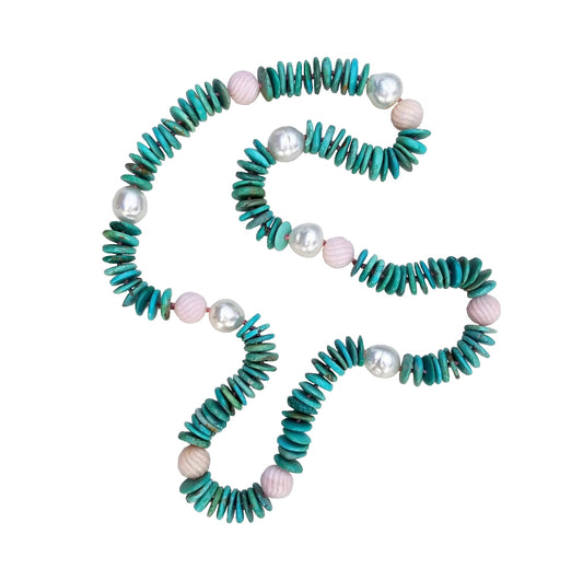 Australian Pearl with Opal and Turquoise Helix Necklace