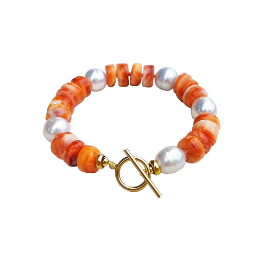 Australian Pearl & Orange Shell Bracelet