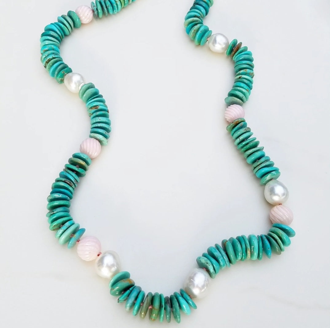 Australian Pearl with Opal and Turquoise Helix Necklace