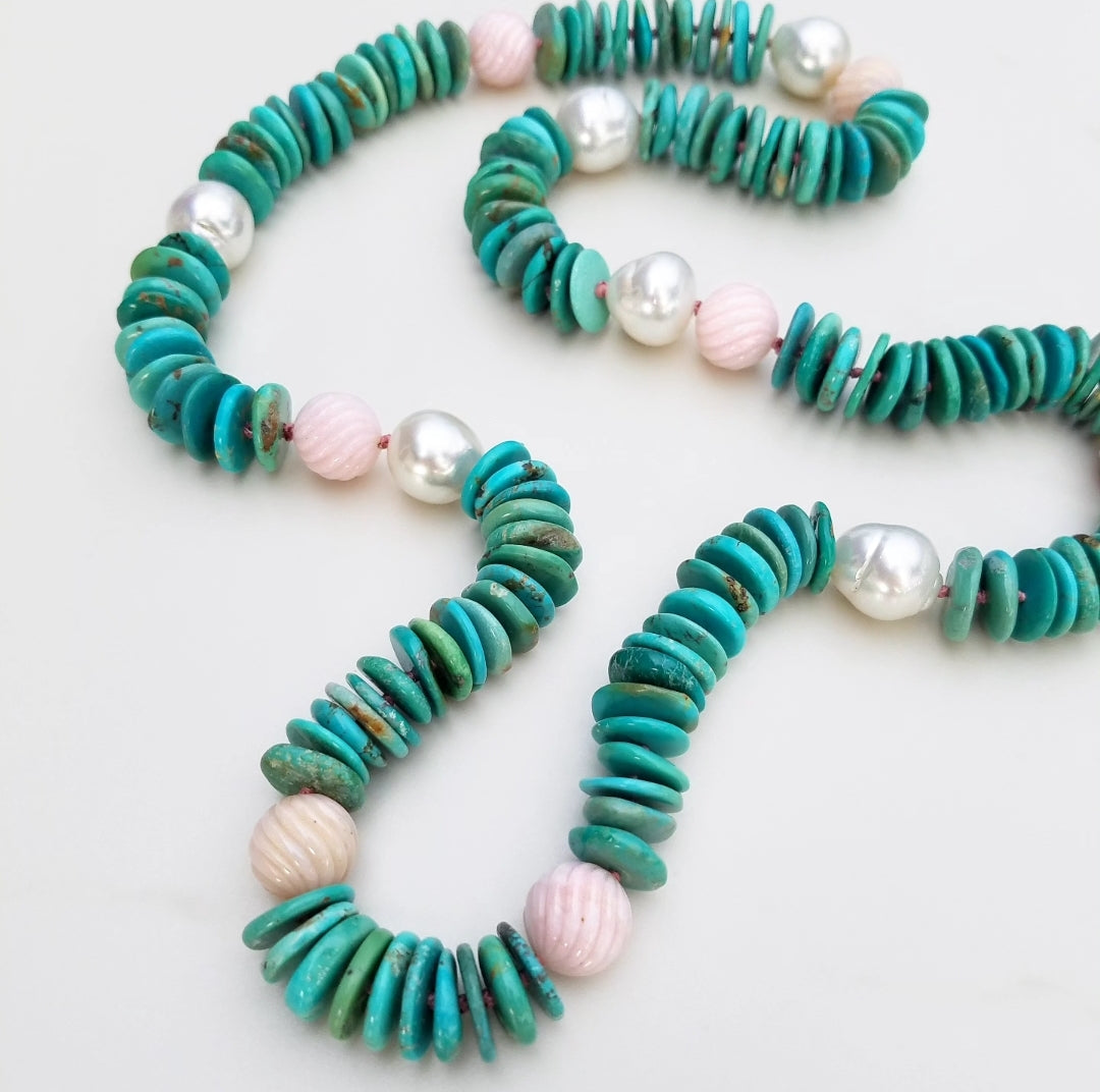 Australian Pearl with Opal and Turquoise Helix Necklace