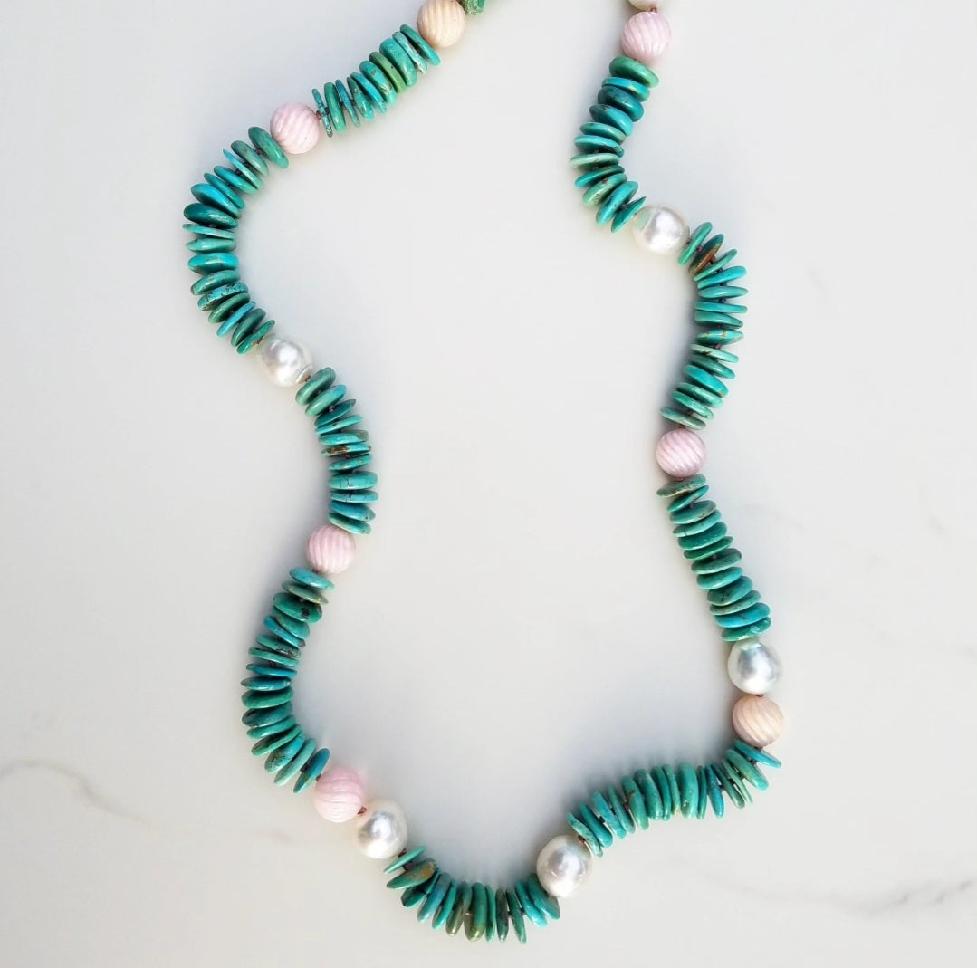 Australian Pearl with Opal and Turquoise Helix Necklace