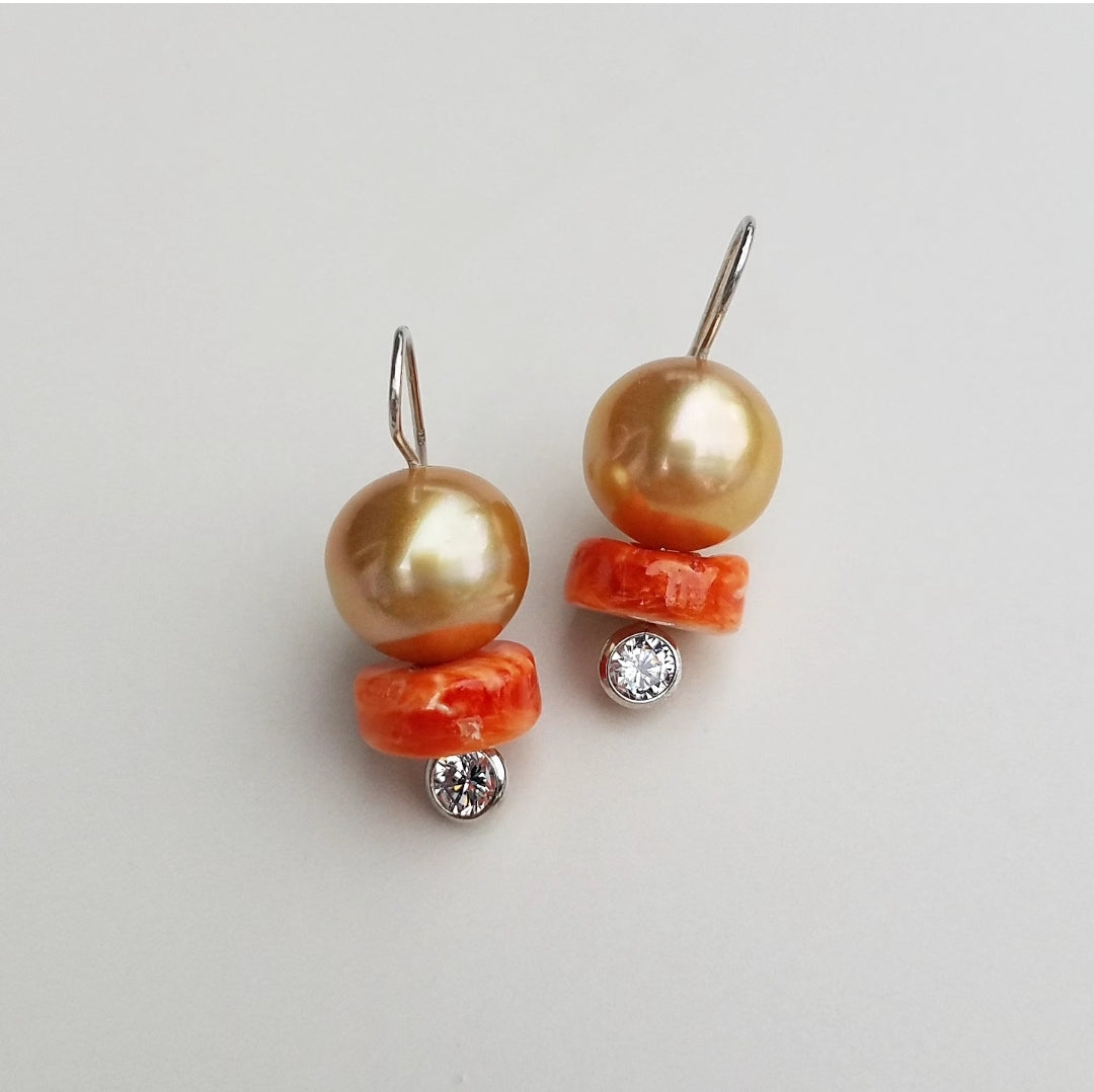 Golden South Sea Pearls & Orange Shell Earrings