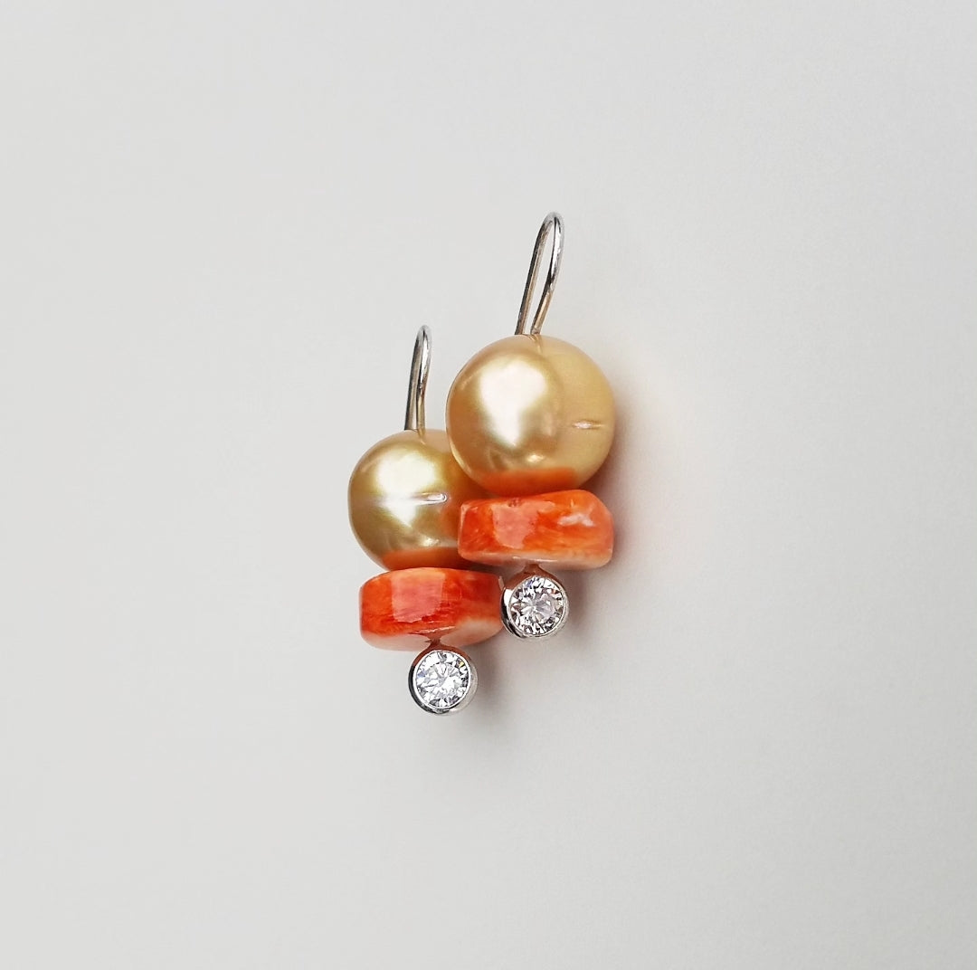 Golden South Sea Pearls & Orange Shell Earrings