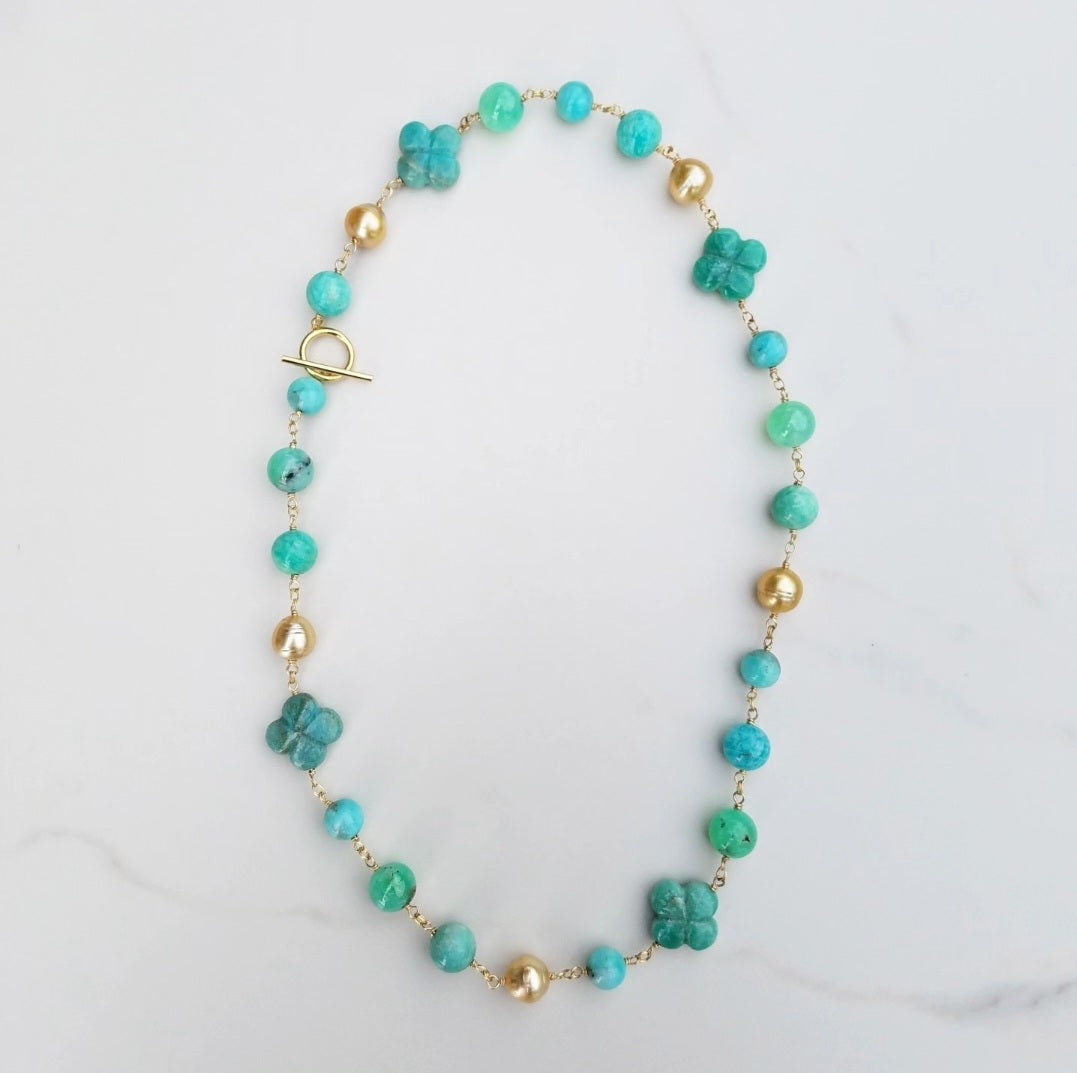 Golden Pearl, Chrysoprase, and Amazonite Necklace