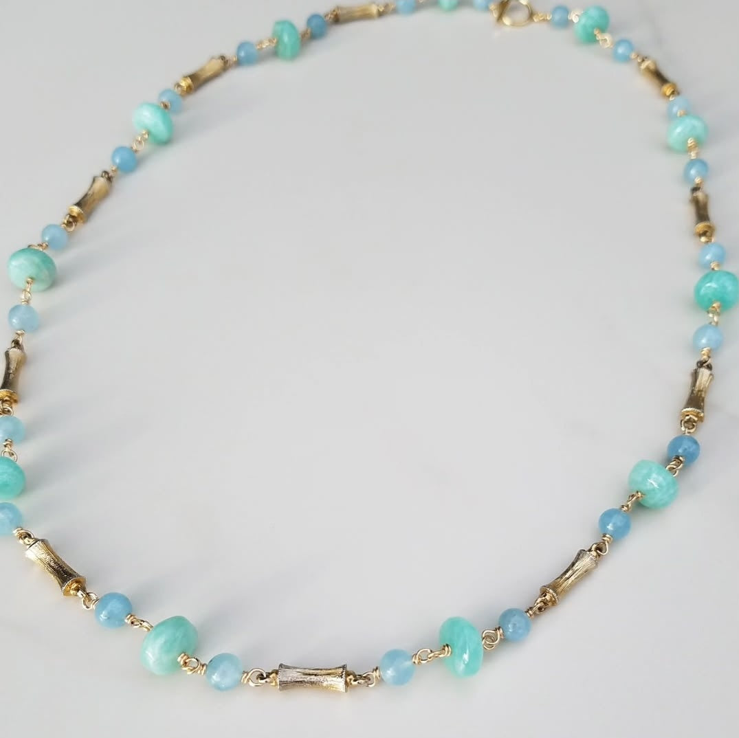 Vintage Bamboo Aquamarine & Amazonite Necklace