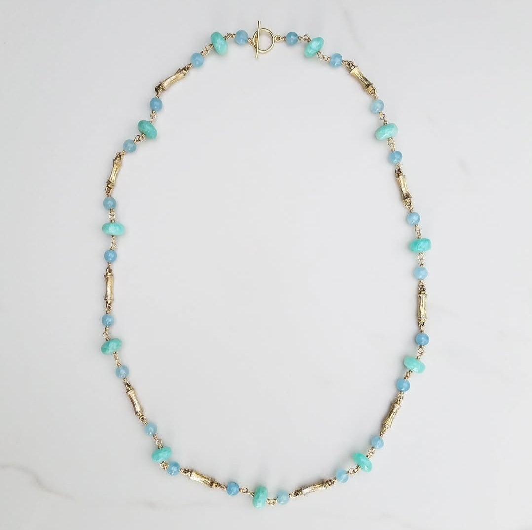 Vintage Bamboo Aquamarine & Amazonite Necklace