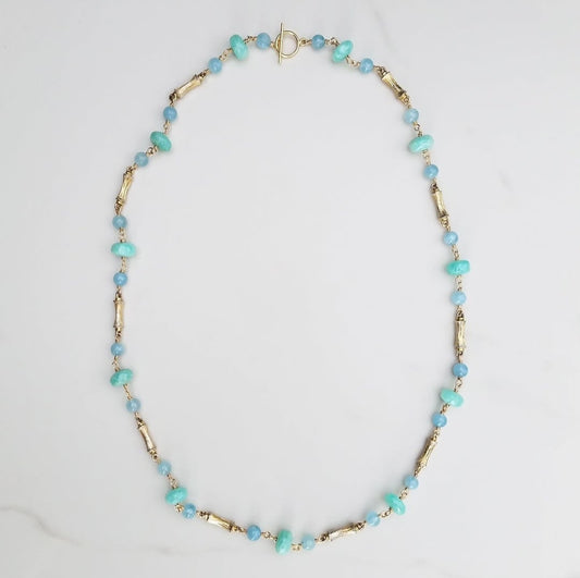 Vintage Bamboo Aquamarine & Amazonite Necklace