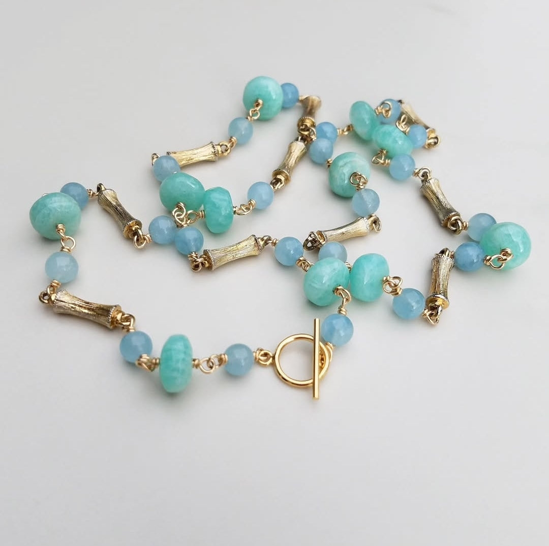 Vintage Bamboo Aquamarine & Amazonite Necklace