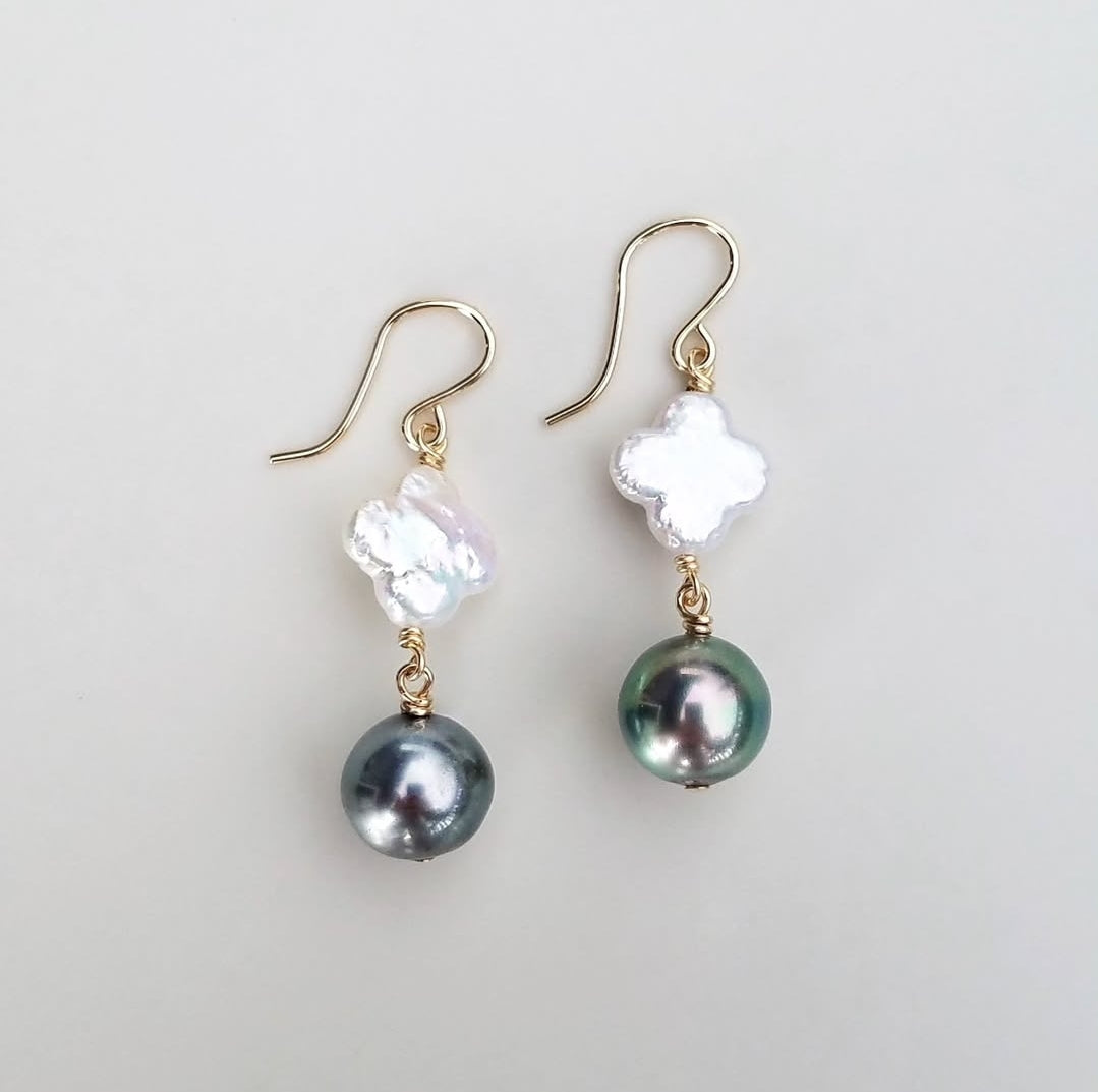 Clover and Tahitian Pearl Earrings