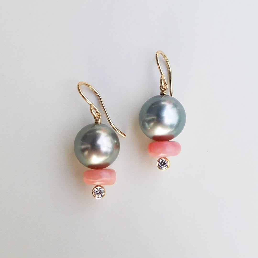 Tahitian Pearl Pink Opal Earrings