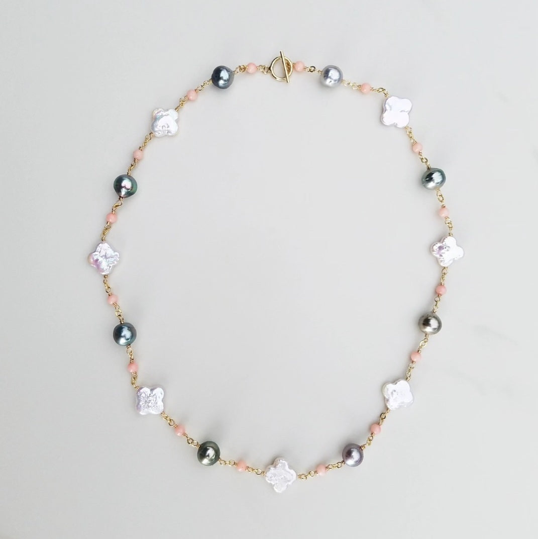 Tahitian & Fresh Water Pearl Clover Pearl Necklace
