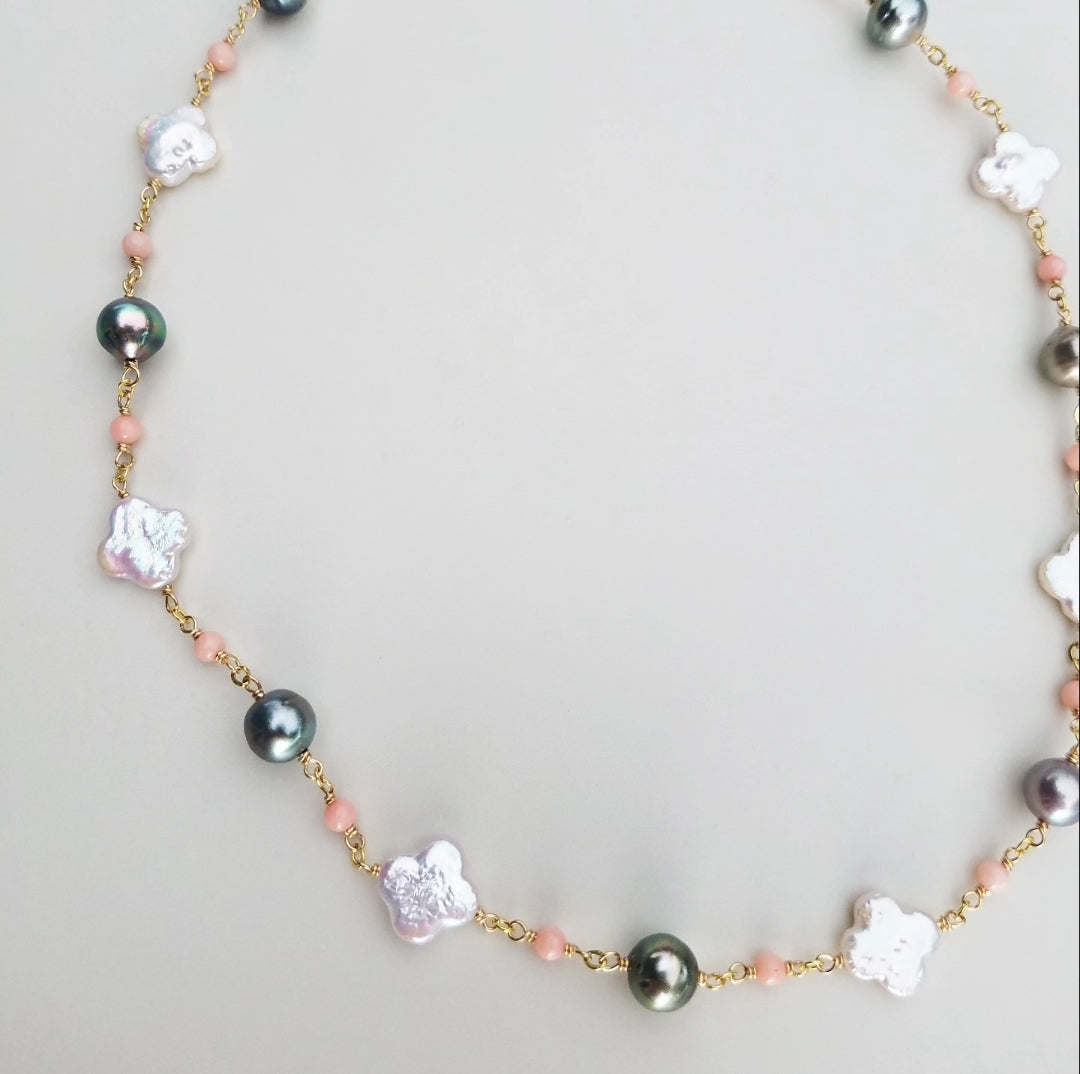 Tahitian & Fresh Water Pearl Clover Pearl Necklace