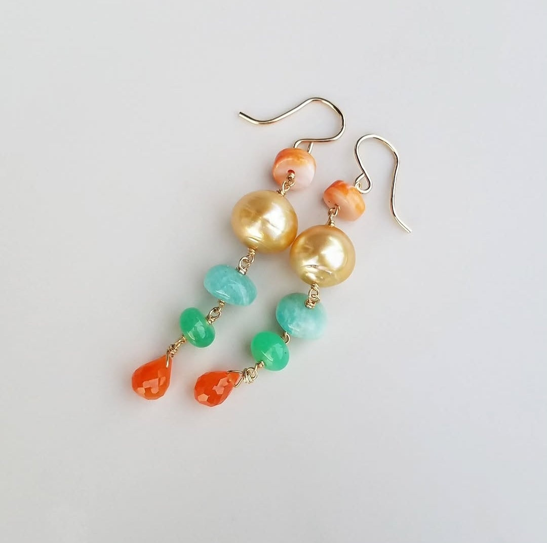 Gold Pearl mix drop Earrings