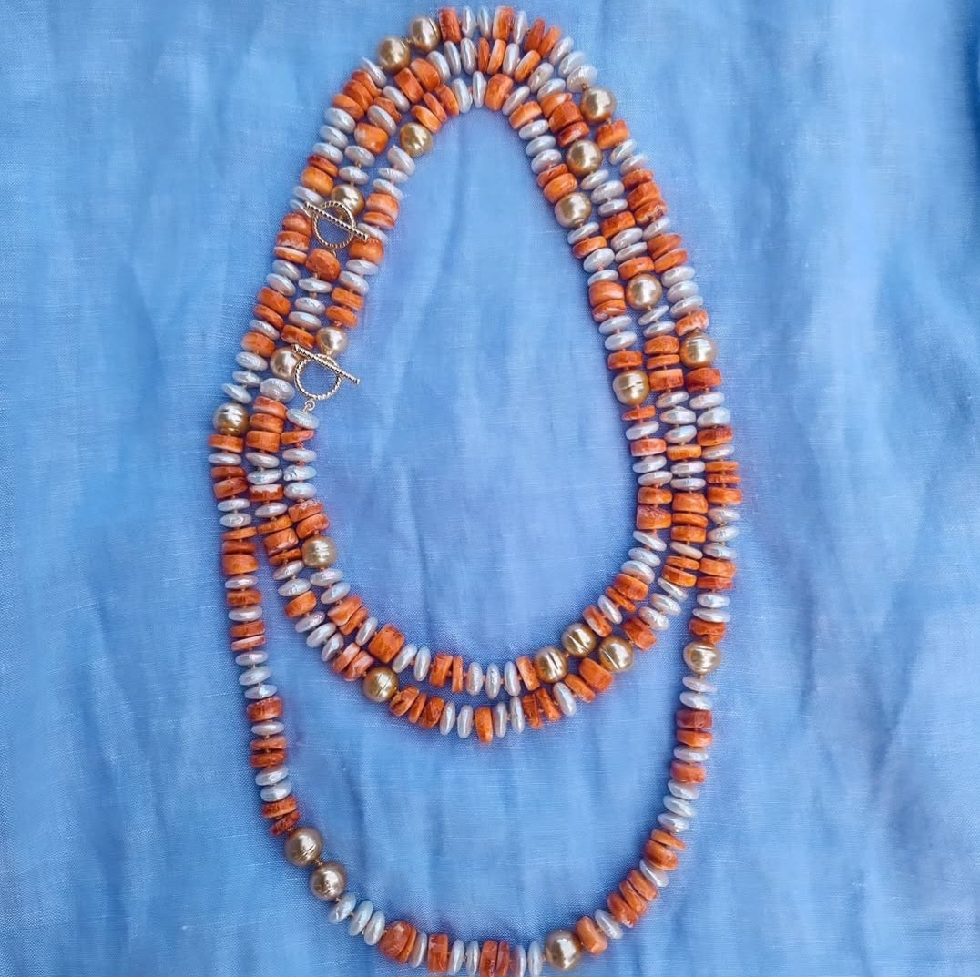 6 Golden Pearl, Fresh Water Pearl, Shell Necklace