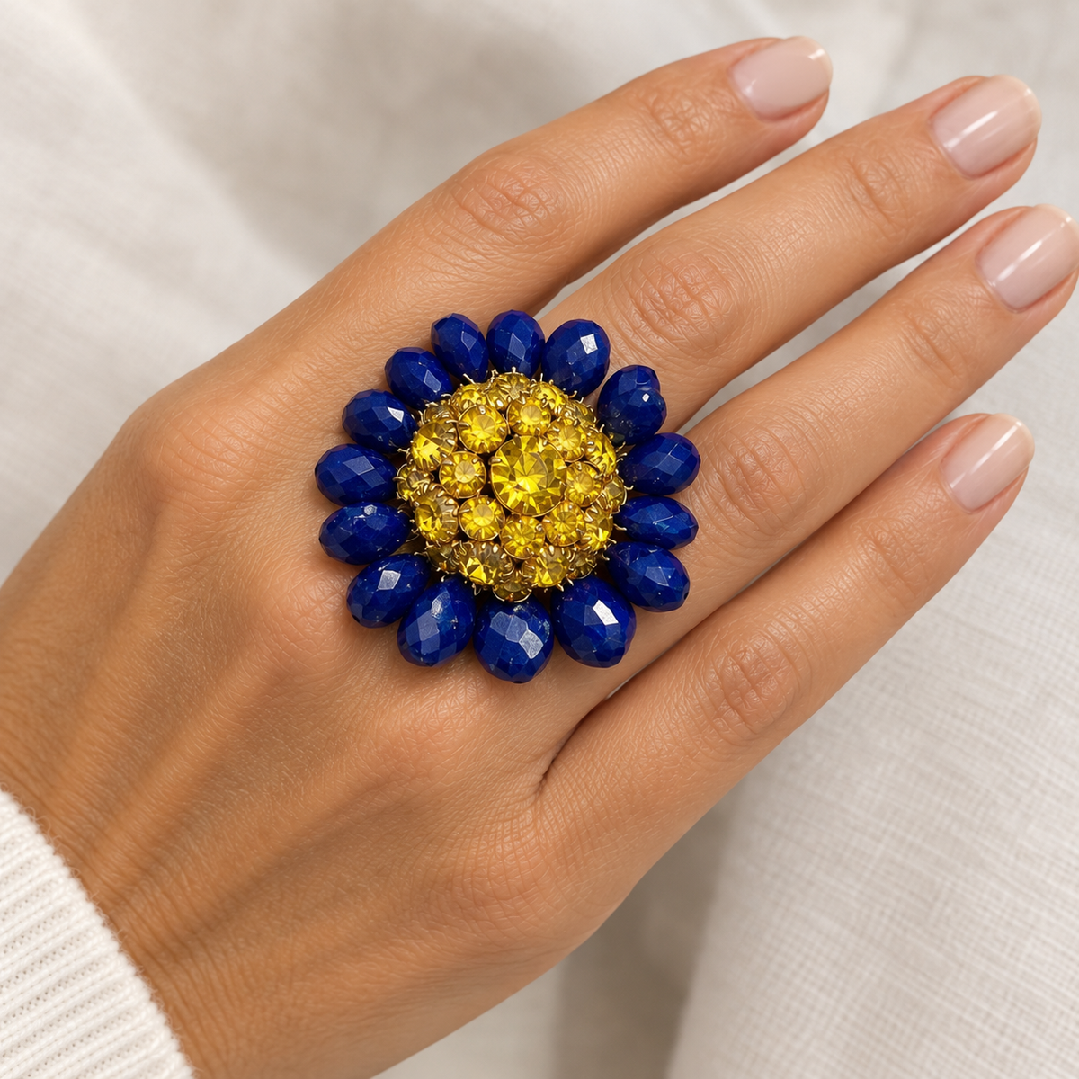 Vintage Rhinestone & Lapis Ring