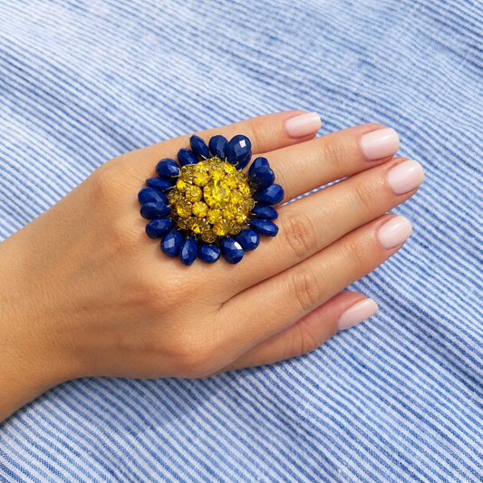 Vintage Rhinestone & Lapis Ring