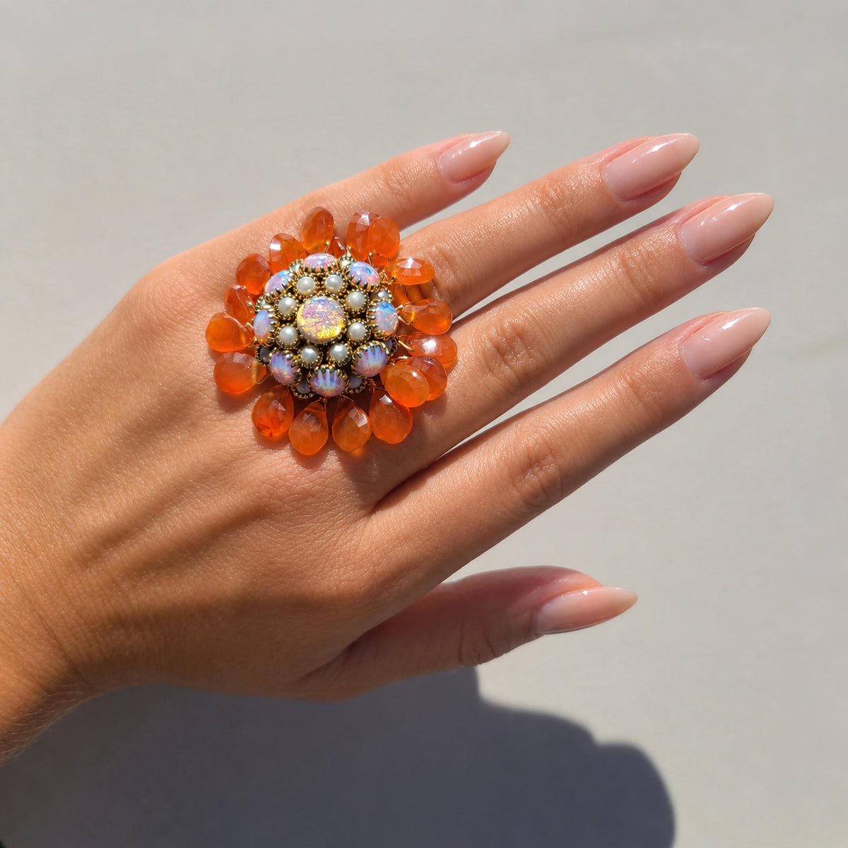 Vintage Opal & Carnelian Ring