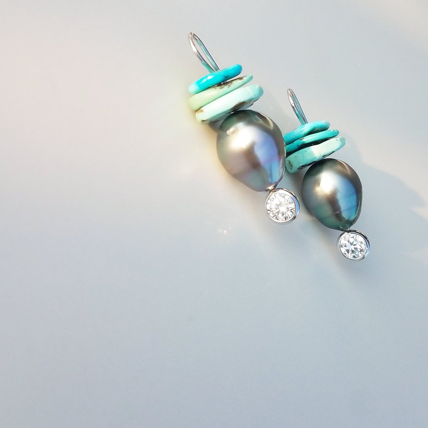 Light Tahitian Pearl & Turquoise Earrings
