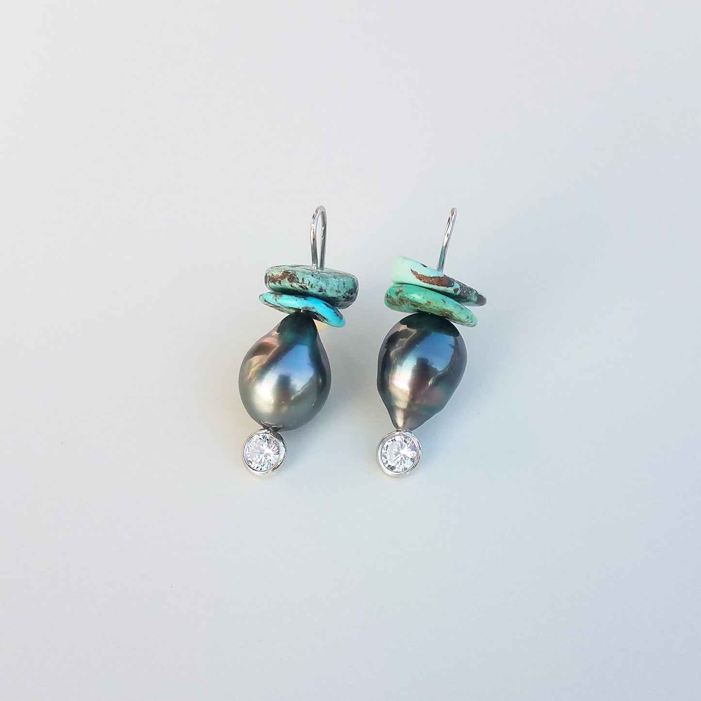 Dark Tahitian Pearls & Turquoise Earrings