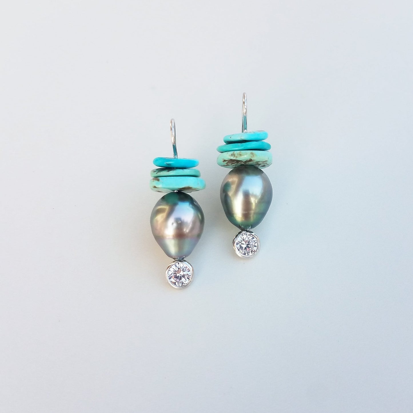 Light Tahitian Pearl & Turquoise Earrings