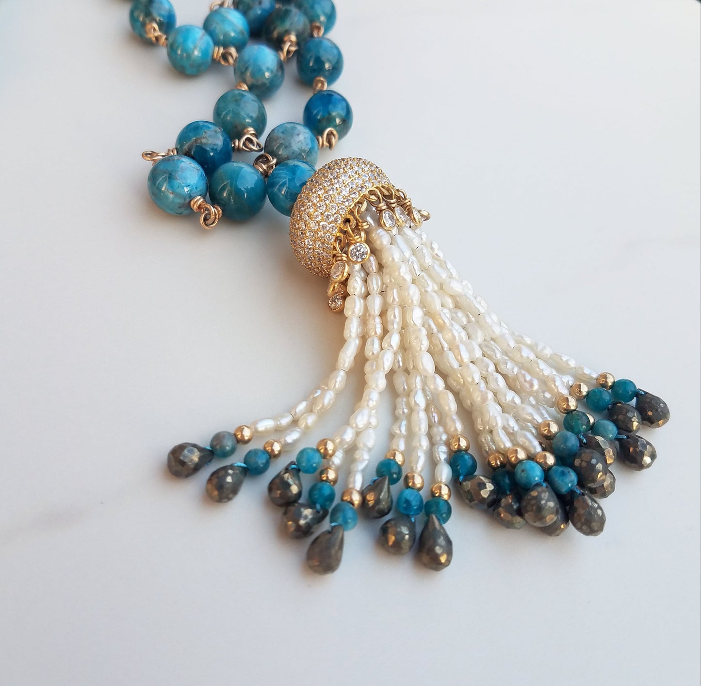 Apatite & Pearl Tassel Necklace
