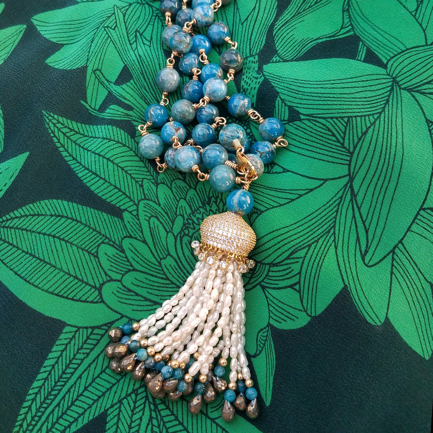 Apatite & Pearl Tassel Necklace