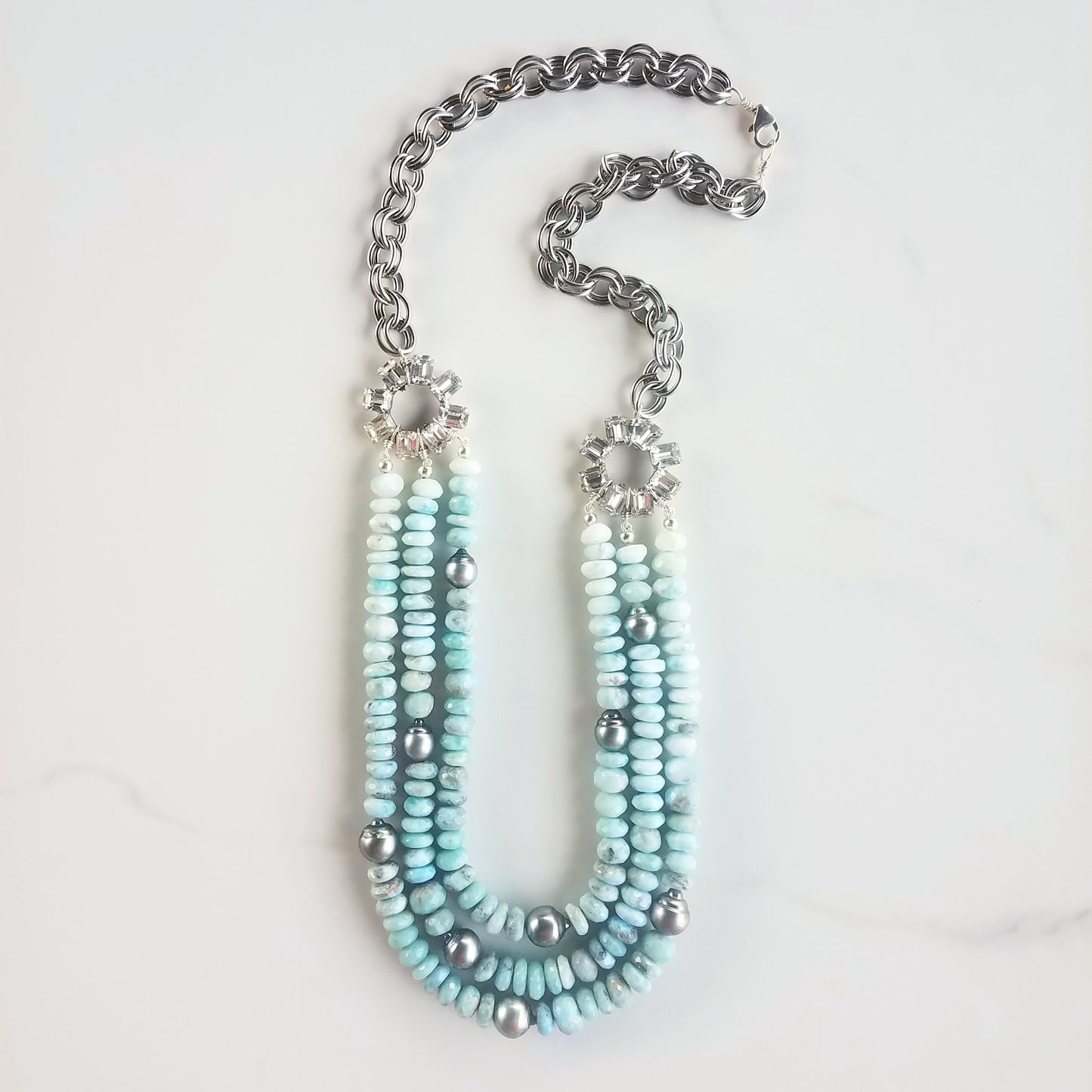 Tahitian Pearl & Larimar Vintage Necklace