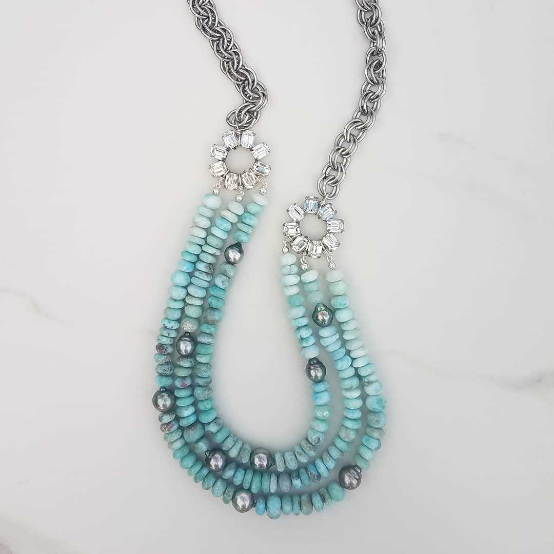 Tahitian Pearl & Larimar Vintage Necklace