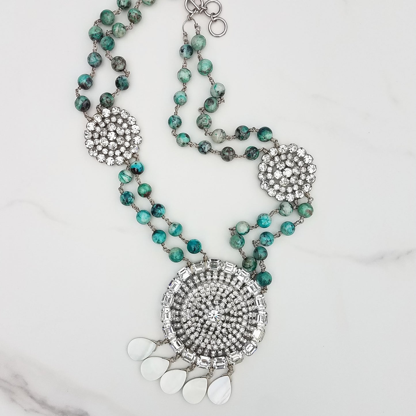 Chrysocolla Vintage Rhinestone Necklace