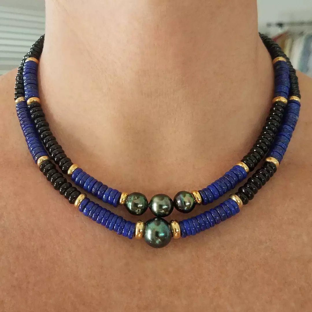 Lapis & Onyx Tahitian Pearl Necklace