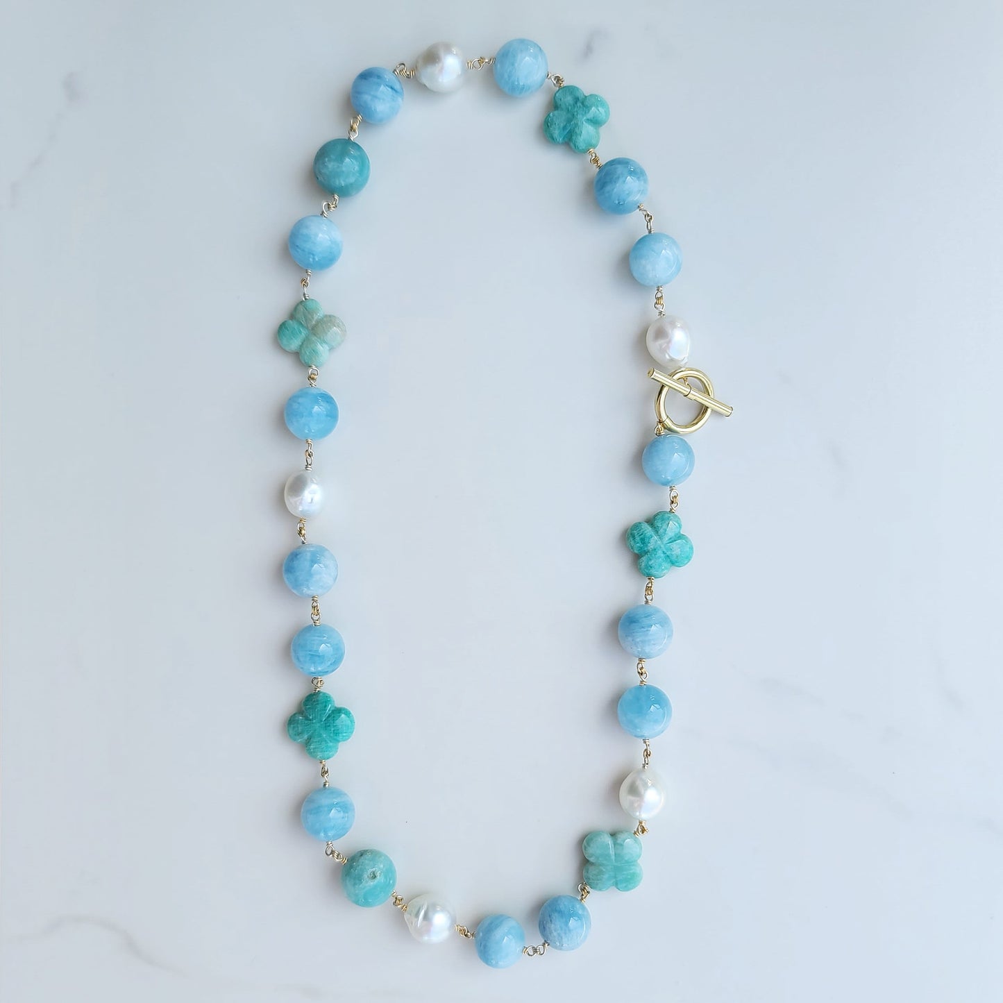 Amazonite, Aquamarine & Australian Pearl Necklace