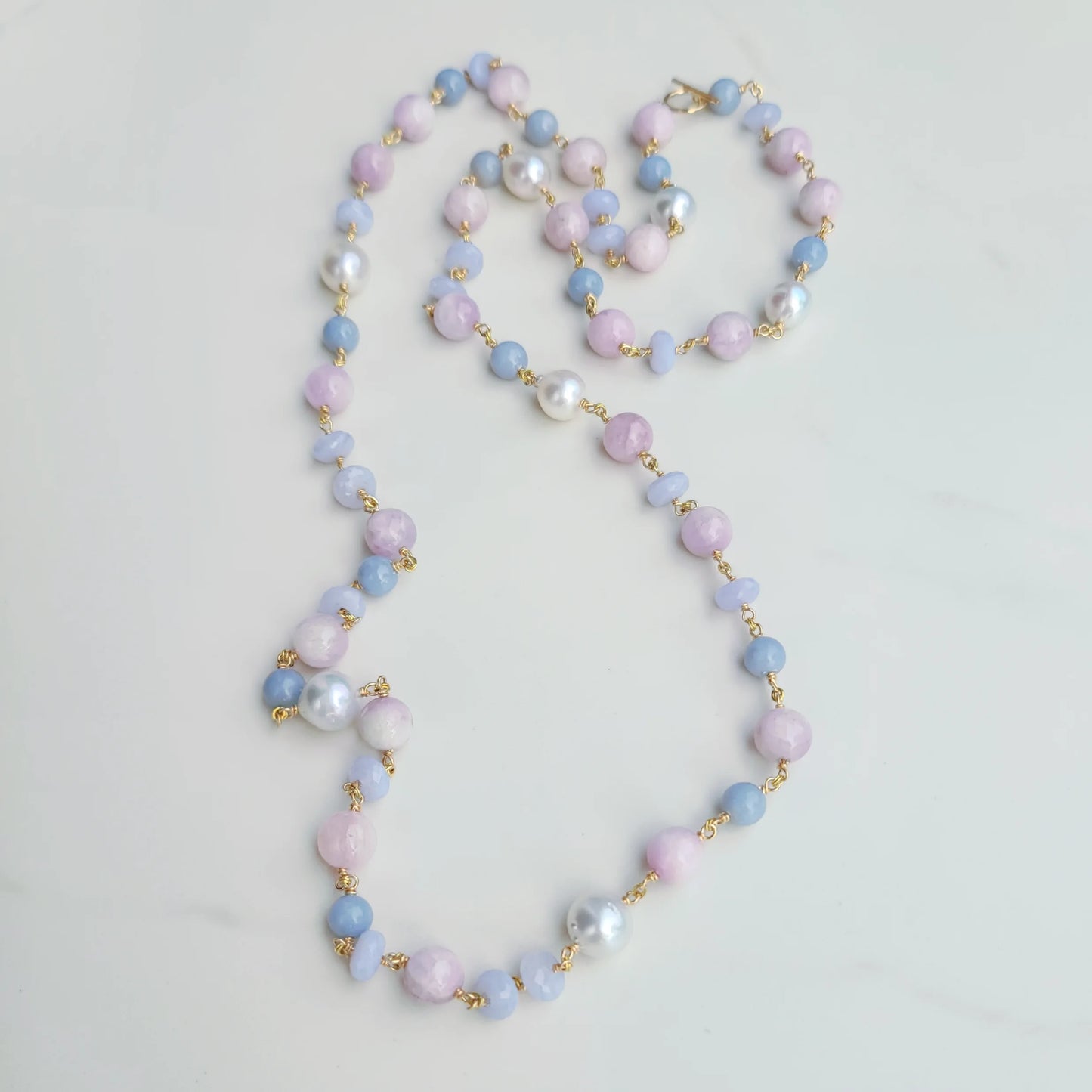 Australian Pearl, Blue Lace Agate, & Kunzite Necklace
