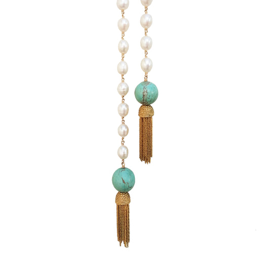 Pearl & Turquoise Vintage Tassel Necklace